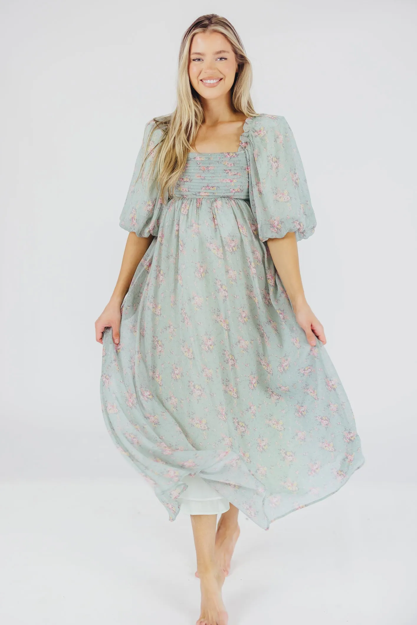 Melody Maxi Dress in Turquoise Floral - Bump Friendly & Inclusive Sizing sold by Worth Collective product image thumbnail 4