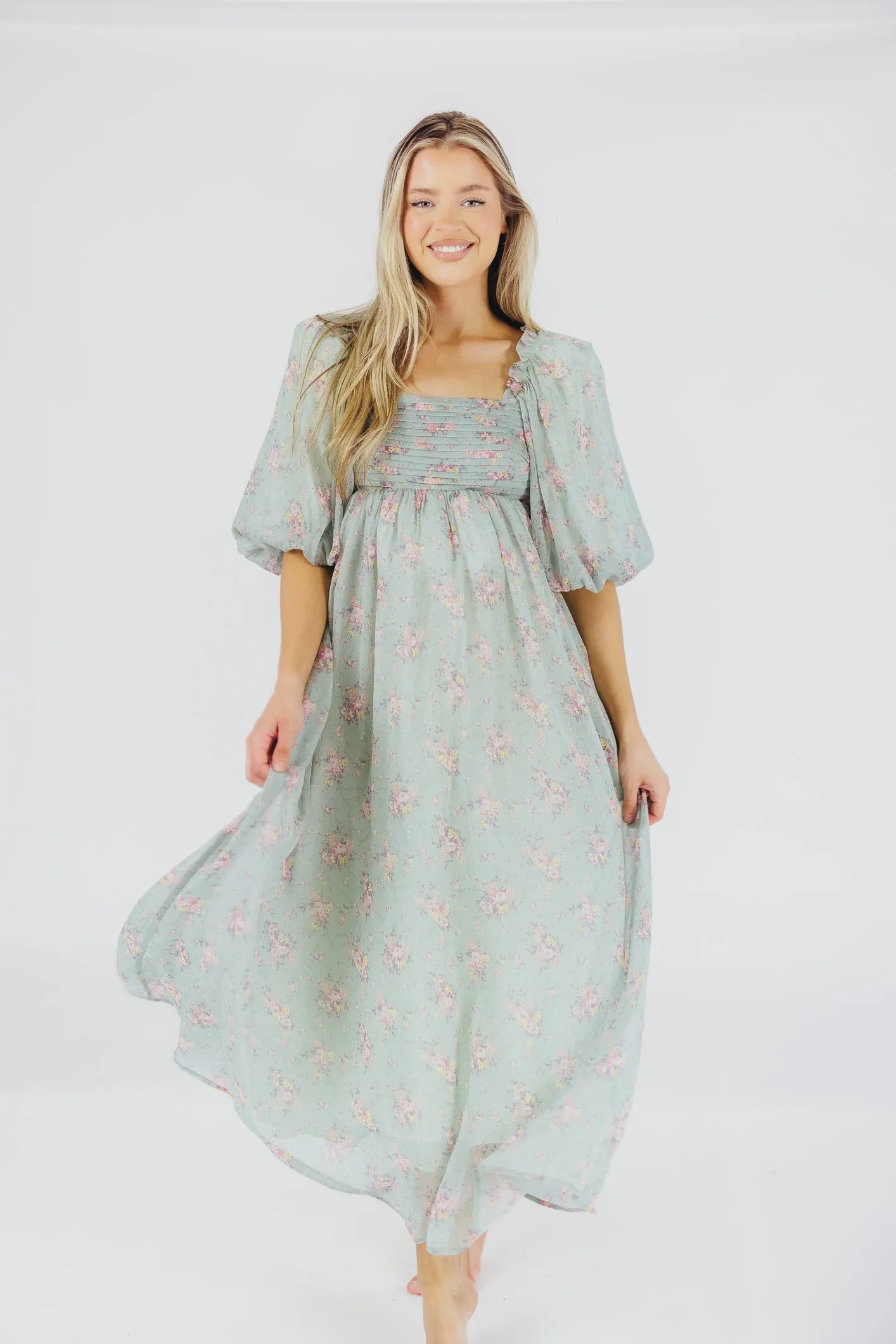 Melody Maxi Dress in Turquoise Floral - Bump Friendly & Inclusive Sizing sold by Worth Collective