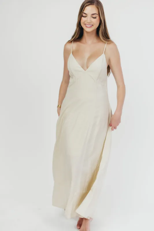 Ivy Linen-Blend Open Back Maxi Dress in Natural sold by Worth Collective