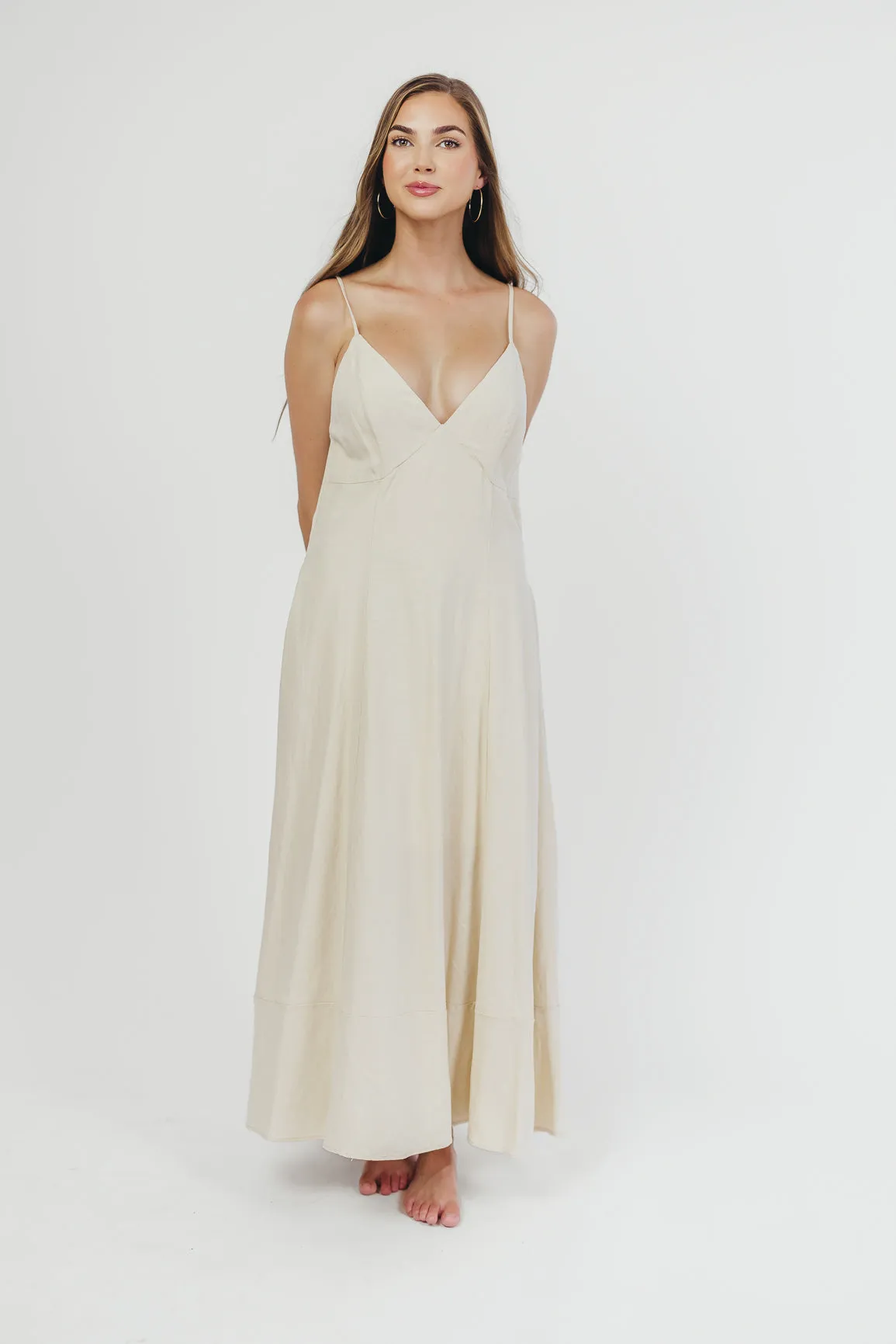 Ivy Linen-Blend Open Back Maxi Dress in Natural sold by Worth Collective product image thumbnail 3