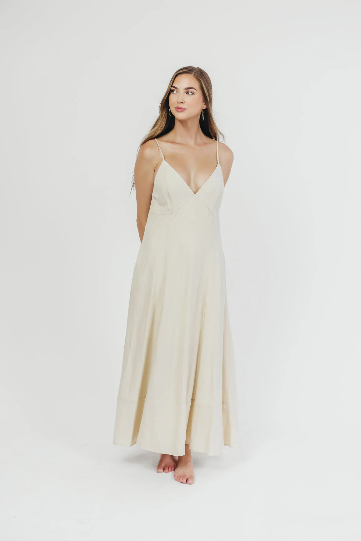 Ivy Linen-Blend Open Back Maxi Dress in Natural sold by Worth Collective product image thumbnail 2