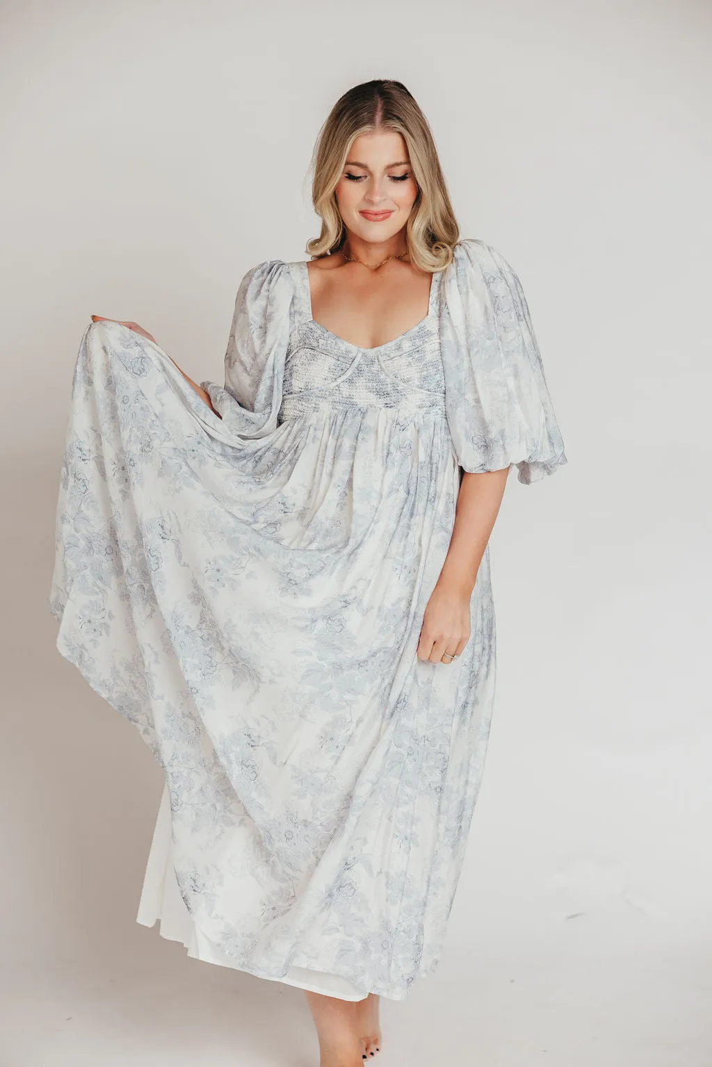Harlow Maxi Dress in Light Blue Floral - Bump Friendly and Size Inclusive sold by Worth Collective product image thumbnail 3