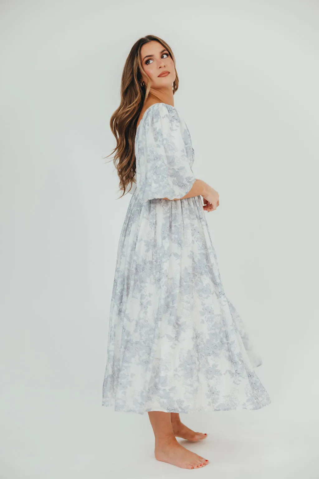 Harlow Maxi Dress in Light Blue Floral - Bump Friendly and Size Inclusive sold by Worth Collective product image thumbnail 4