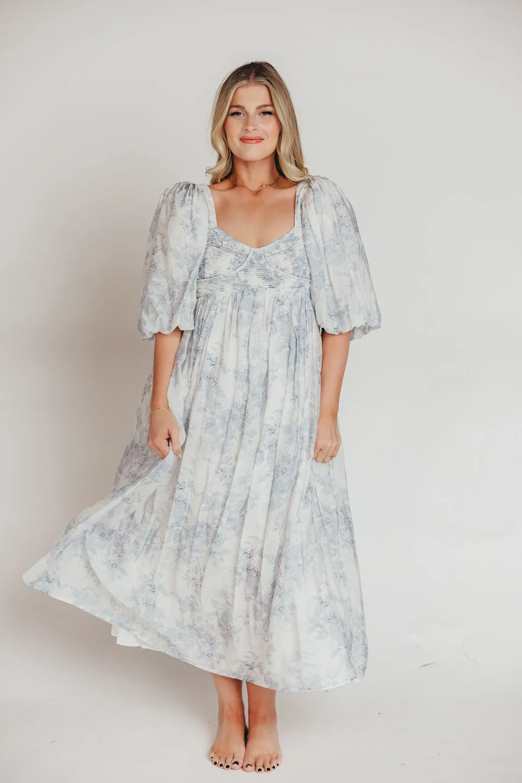 Harlow Maxi Dress in Light Blue Floral - Bump Friendly and Size Inclusive sold by Worth Collective product image thumbnail 5
