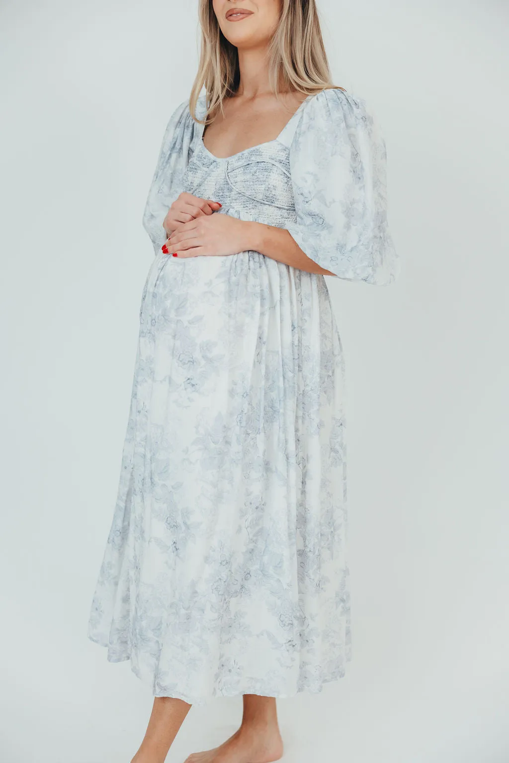 Harlow Maxi Dress in Light Blue Floral - Bump Friendly and Size Inclusive sold by Worth Collective product image thumbnail 2