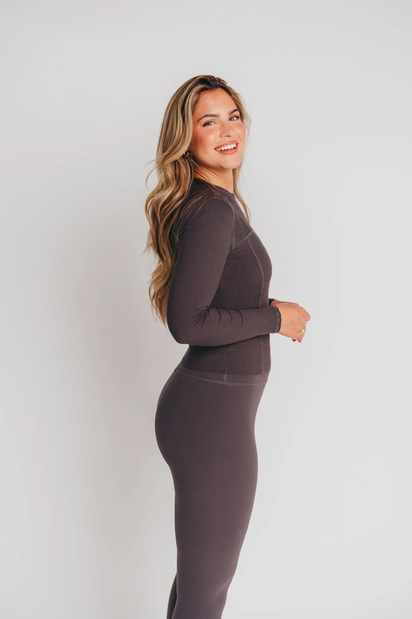 Worth the Label Long Sleeve Ribbed Seam Top in Charcoal sold by Worth Collective product image thumbnail 4