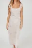 Pisa Floral Chiffon Midi Dress with Ruffle Shoulder in Lemon sold by Worth Collective