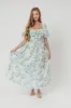 Mallory Textured Print Midi Dress in Teal Floral sold by Worth Collective