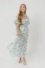 Mallory Textured Print Midi Dress in Teal Floral sold by Worth Collective