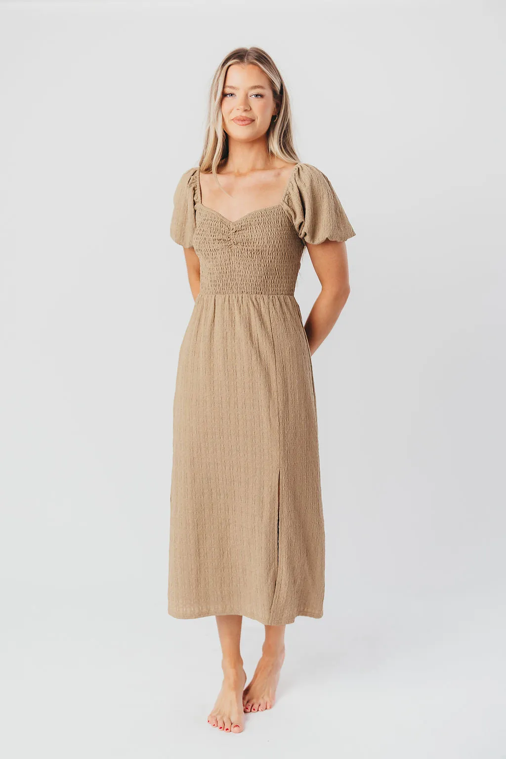 Maria Sweetheart Neckline Midi Dress in Taupe - Bump Friendly & Inclusive Sizing (S-3XL) sold by Worth Collective product image thumbnail 2