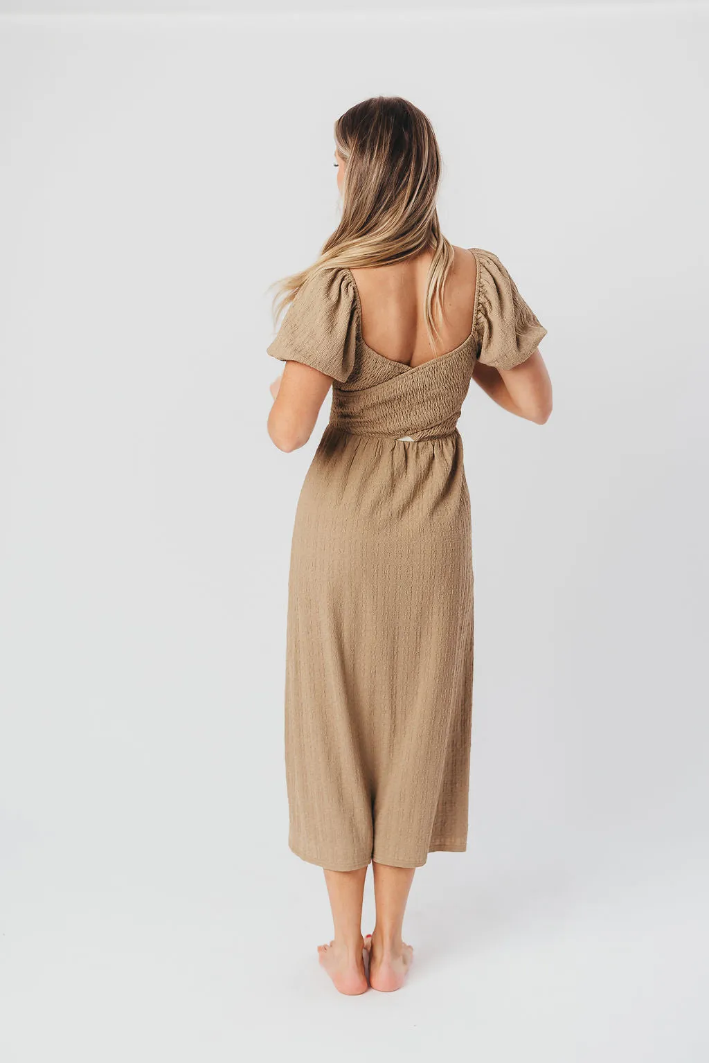 Maria Sweetheart Neckline Midi Dress in Taupe - Bump Friendly & Inclusive Sizing (S-3XL) sold by Worth Collective product image thumbnail 3