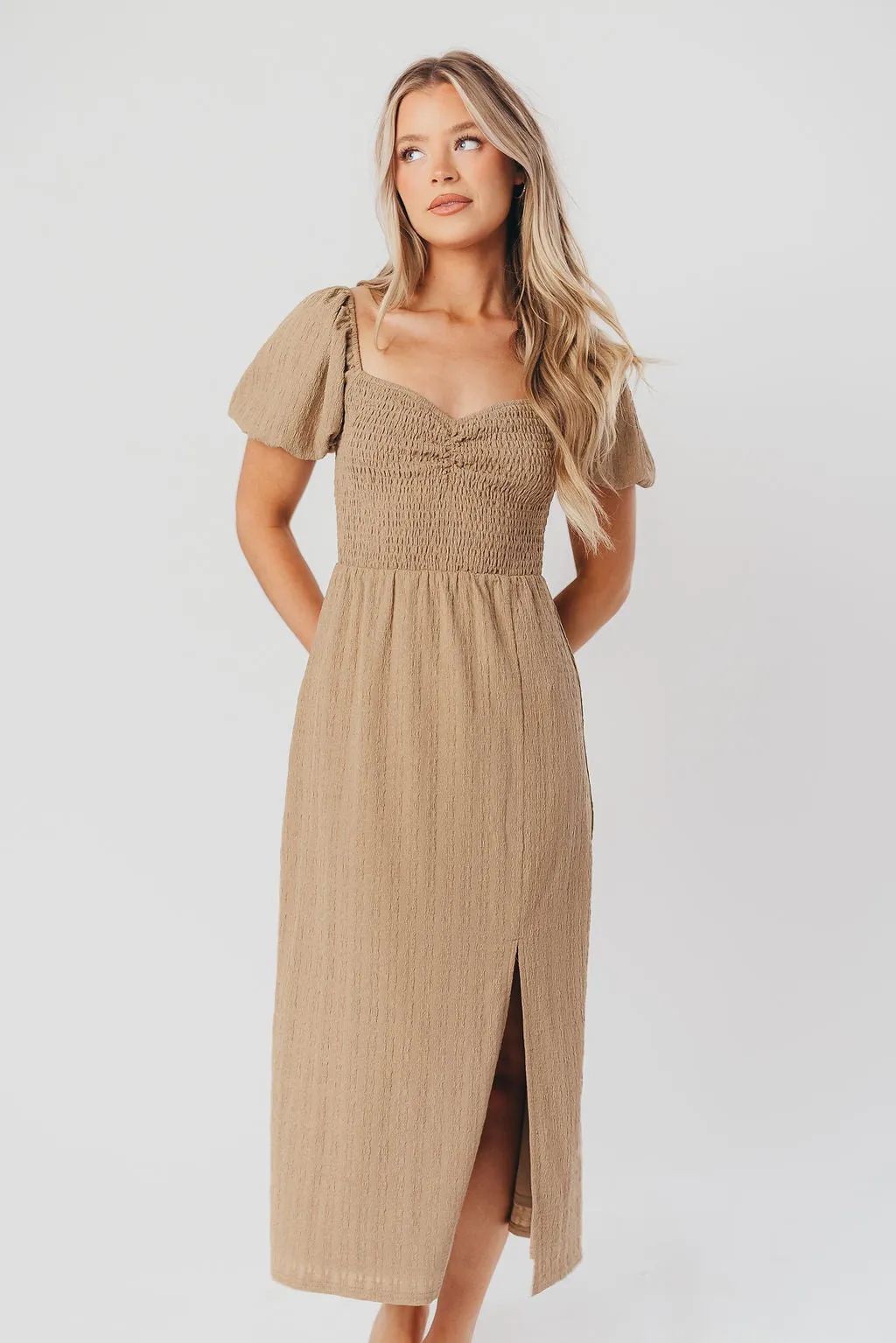 Maria Sweetheart Neckline Midi Dress in Taupe - Bump Friendly & Inclusive Sizing (S-3XL) sold by Worth Collective product image thumbnail 4