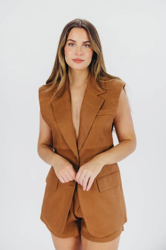 Kyrie Linen Blazer Vest in Almond sold by Worth Collective