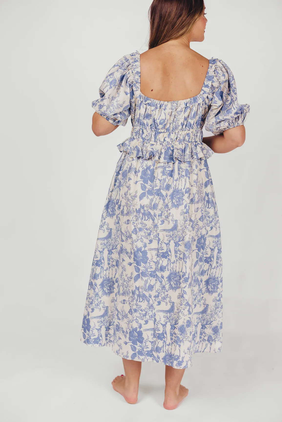 Annabelle Toile Print Midi Dress in Blue sold by Worth Collective product image thumbnail 5