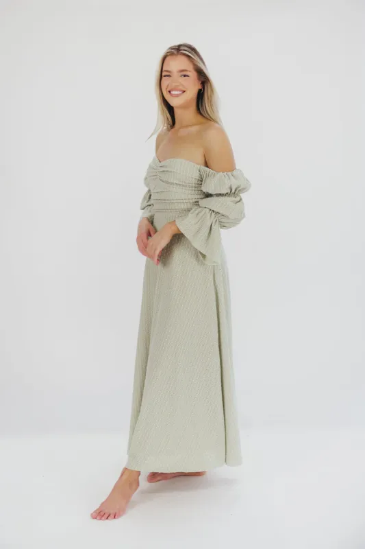Corrine Tiered Sleeve Maxi Dress with Pockets in Light Olive Green - Bump Friendly sold by Worth Collective