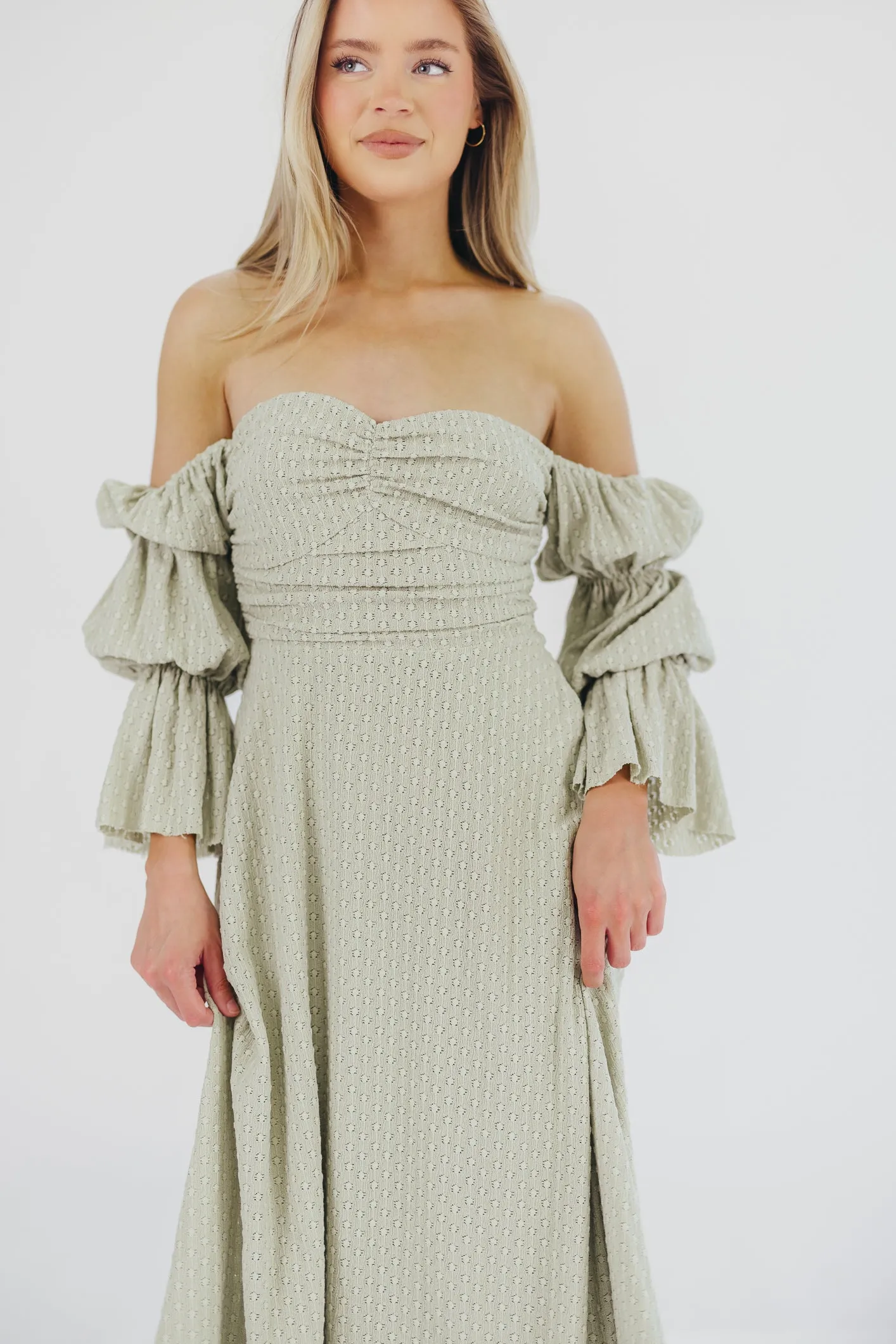 Corrine Tiered Sleeve Maxi Dress with Pockets in Light Olive Green - Bump Friendly sold by Worth Collective product image thumbnail 4