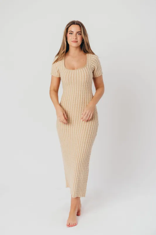 Kaylie Cable Knit Sweater Maxi Dress in Sand sold by Worth Collective