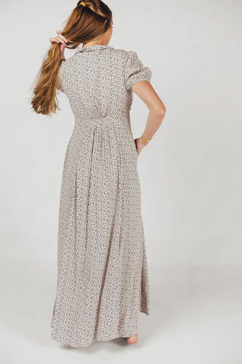 Mariah Collared Button-Down Maxi Dress in Creme Floral - Nursing Friendly sold by Worth Collective product image thumbnail 4