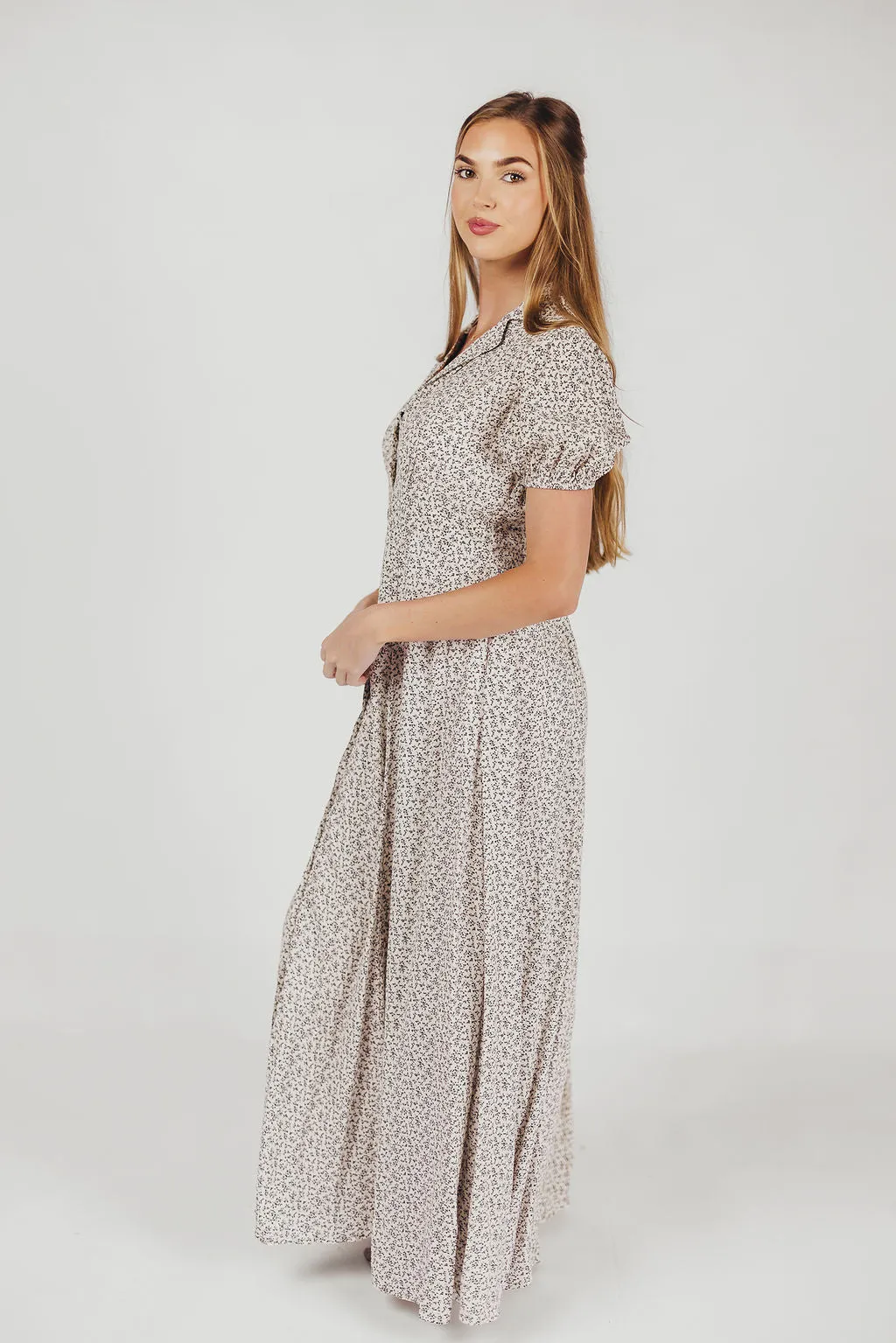 Mariah Collared Button-Down Maxi Dress in Creme Floral - Nursing Friendly sold by Worth Collective product image thumbnail 3