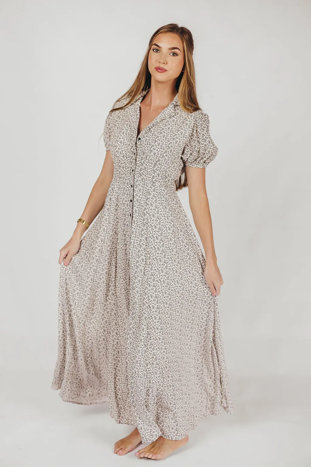 Mariah Collared Button-Down Maxi Dress in Creme Floral - Nursing Friendly sold by Worth Collective product image thumbnail 2
