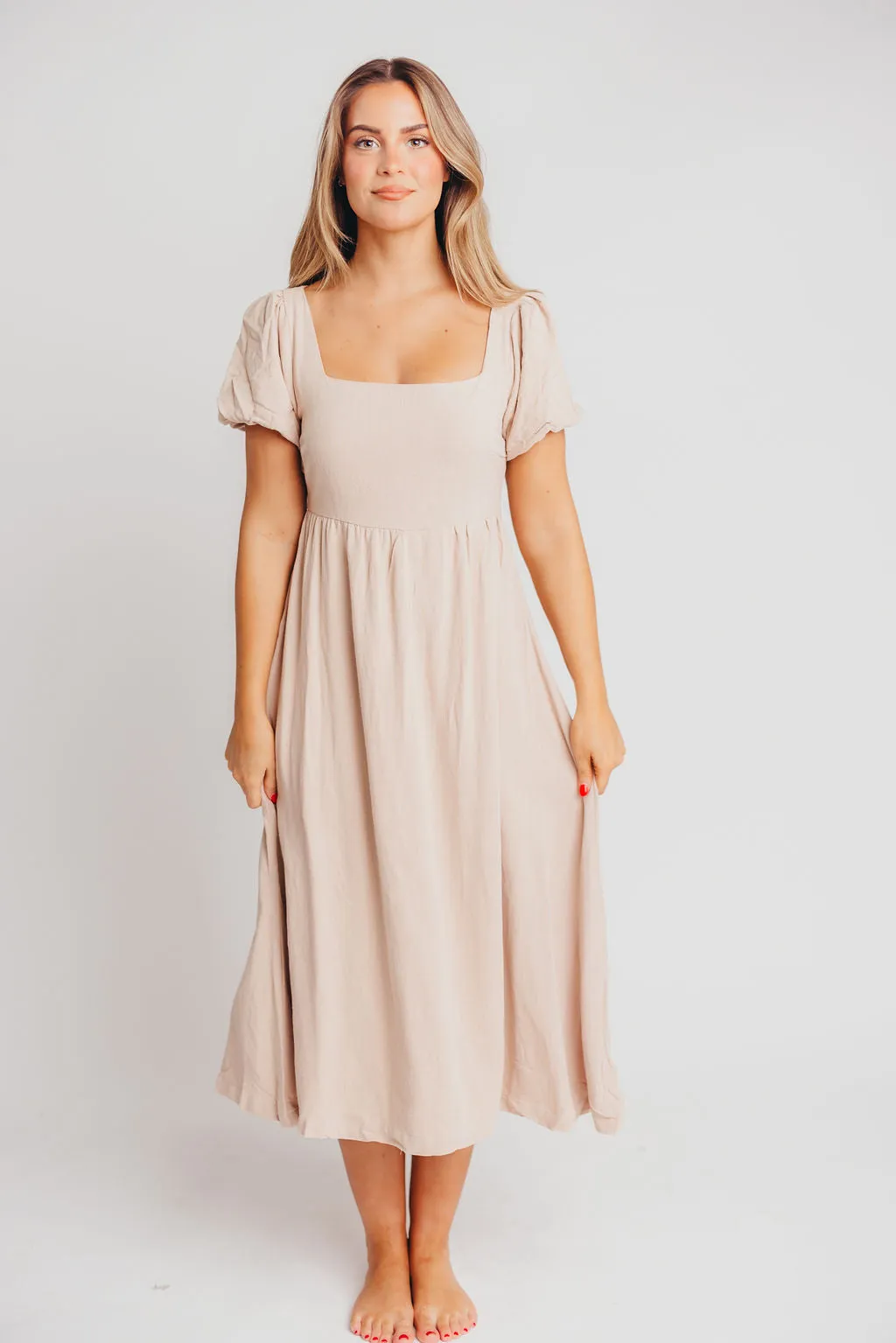 Ainsley Square Neck Midi Dress with Puffed Sleeves in Deep Taupe - Bump Friendly sold by Worth Collective product image thumbnail 3
