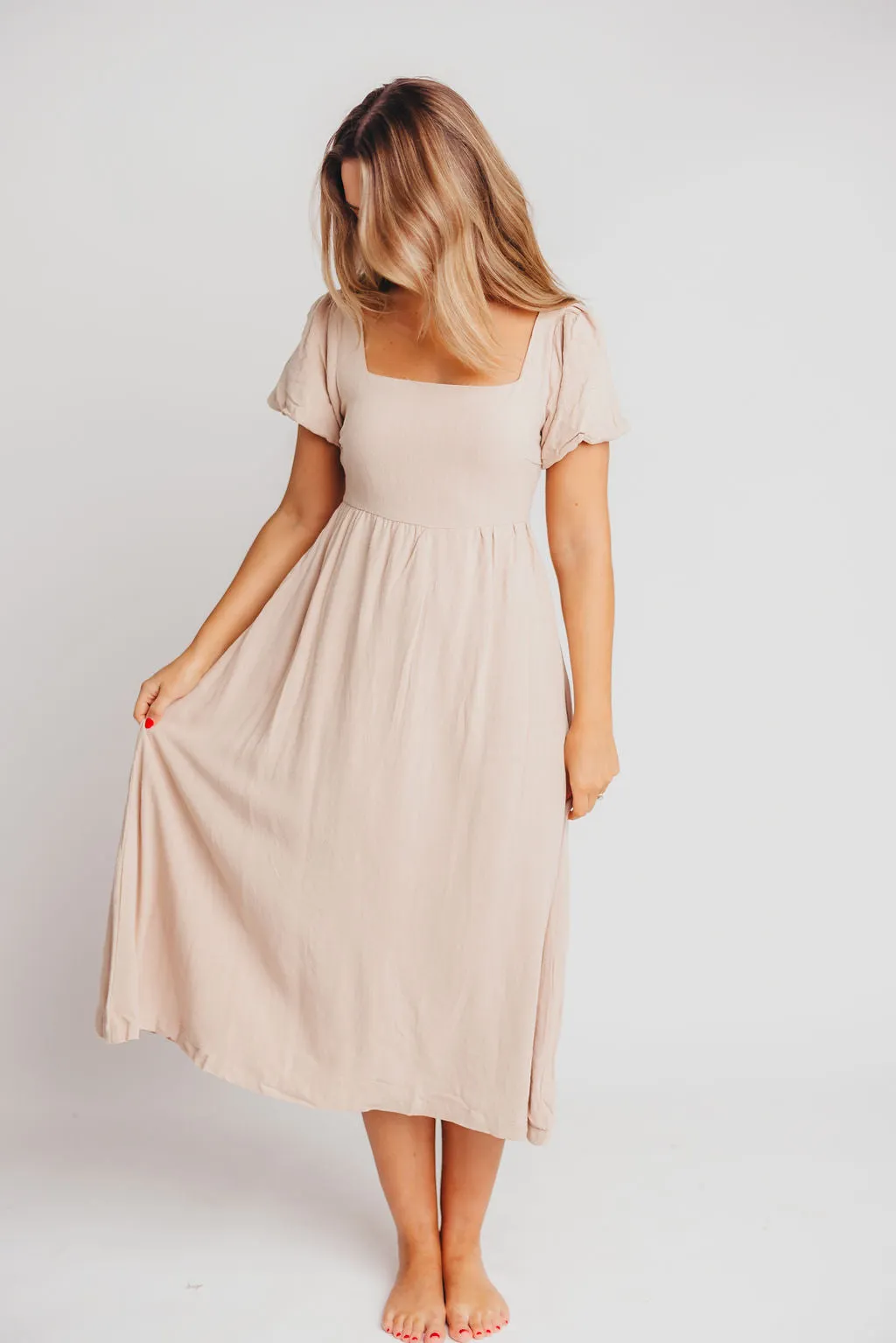 Ainsley Square Neck Midi Dress with Puffed Sleeves in Deep Taupe - Bump Friendly sold by Worth Collective product image thumbnail 4