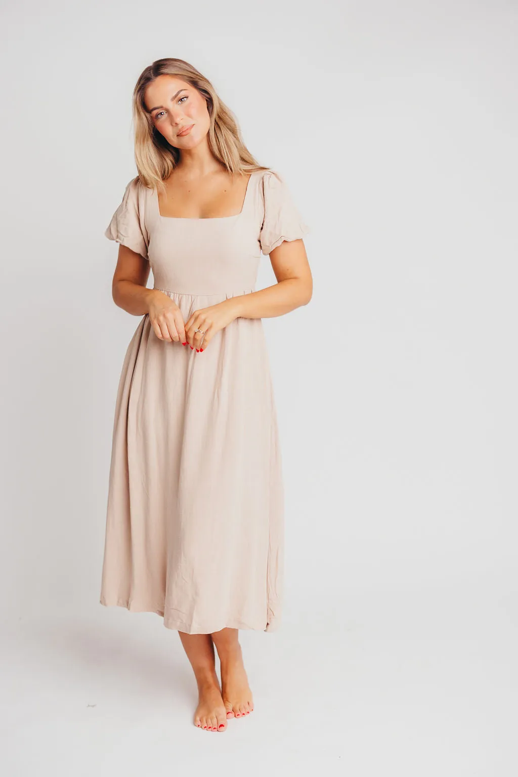 Ainsley Square Neck Midi Dress with Puffed Sleeves in Deep Taupe - Bump Friendly sold by Worth Collective product image thumbnail 5