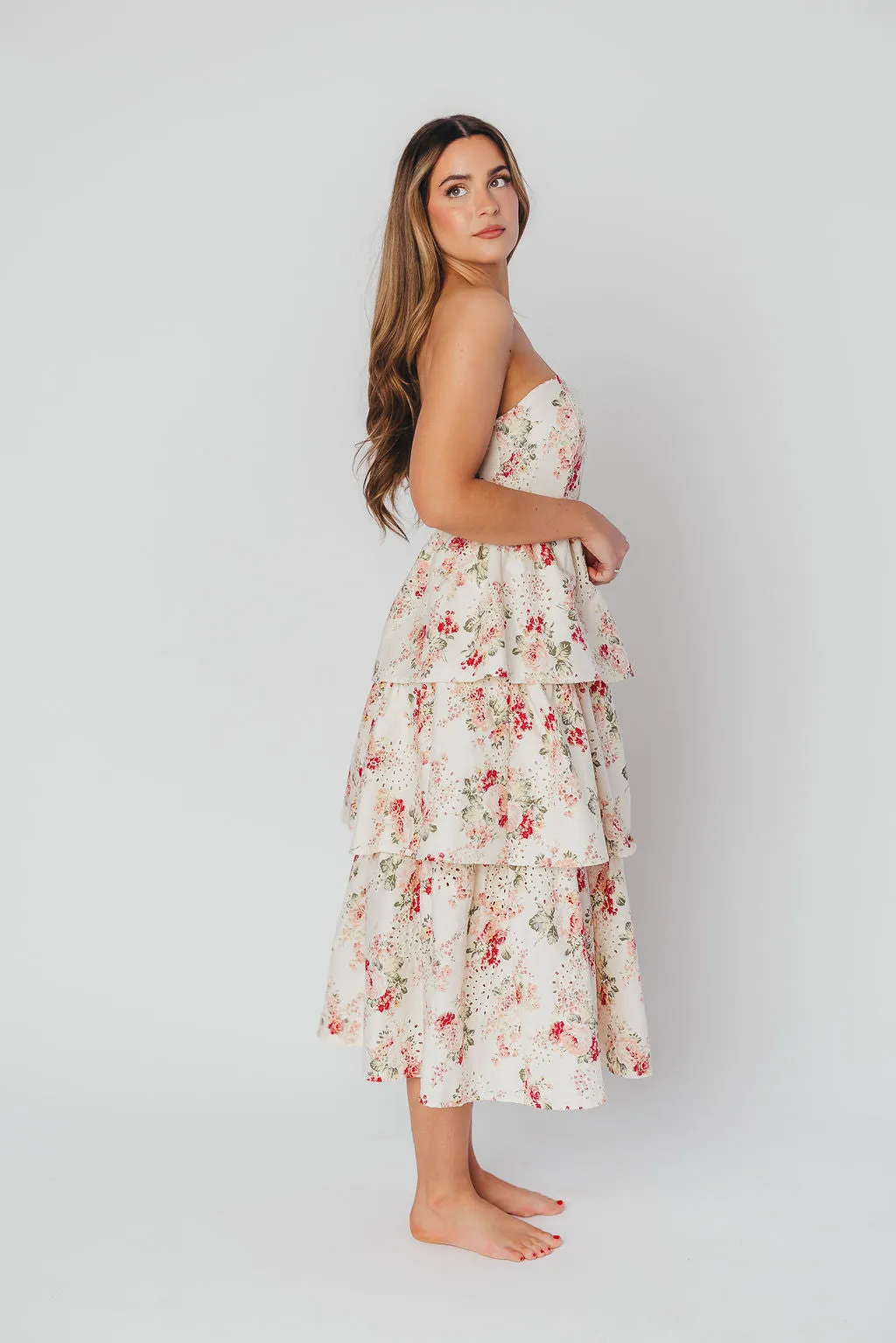 Britney Eyelet Midi Dress in Natural Floral sold by Worth Collective product image thumbnail 5