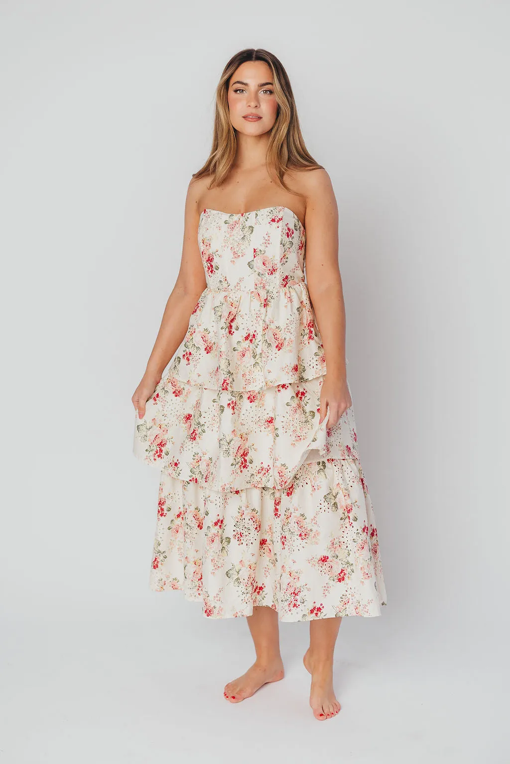 Britney Eyelet Midi Dress in Natural Floral sold by Worth Collective product image thumbnail 3