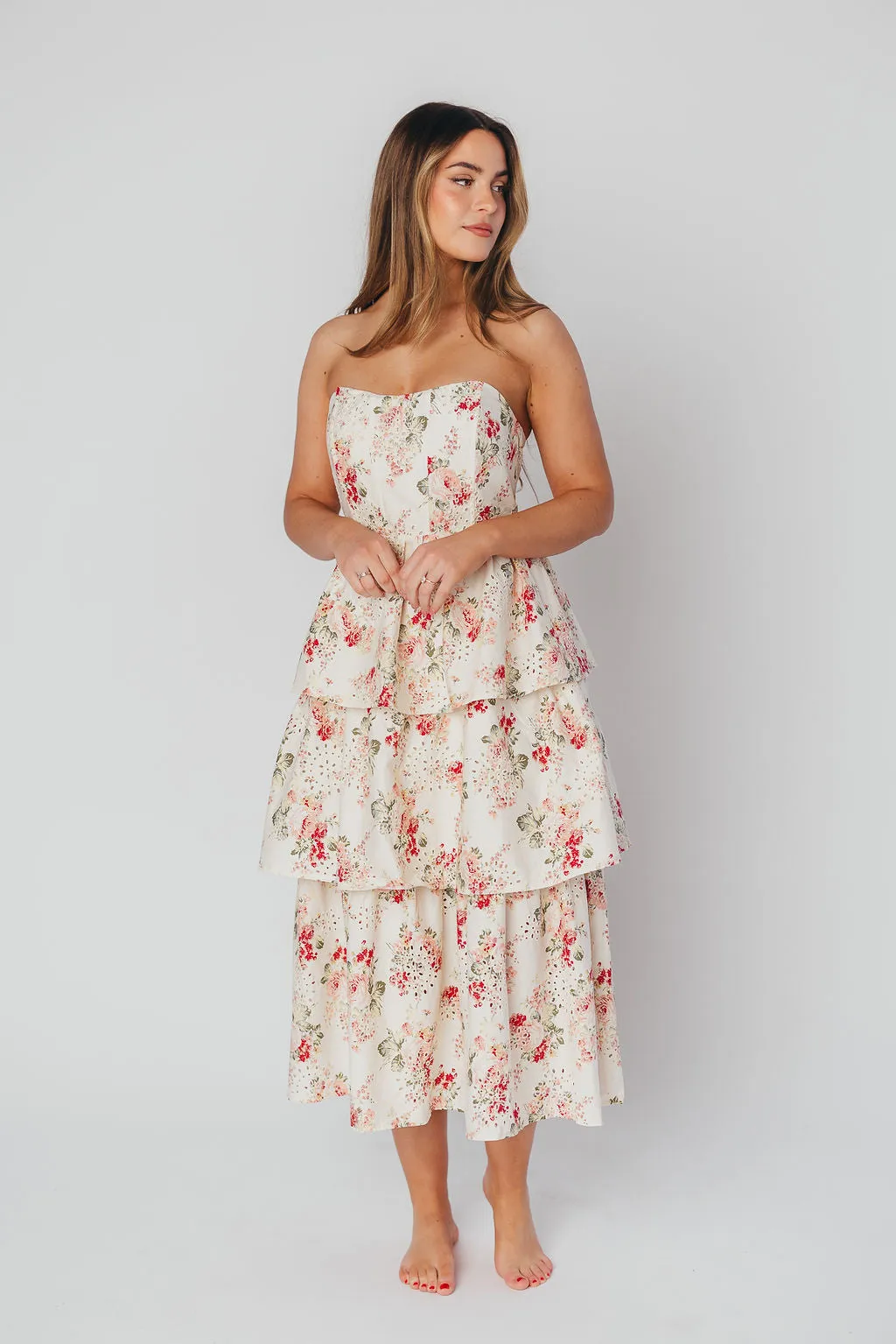 Britney Eyelet Midi Dress in Natural Floral sold by Worth Collective product image thumbnail 4
