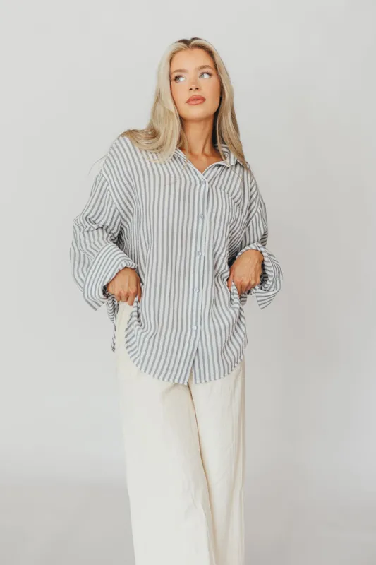 Eden 100% Cotton Striped Button-Up in Blue/White sold by Worth Collective