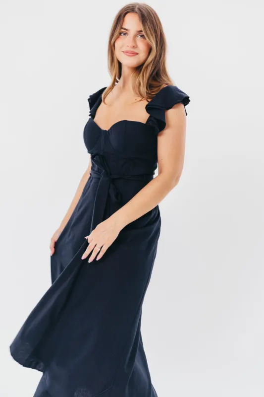 Kathleen Bustier Maxi Dress in Navy sold by Worth Collective