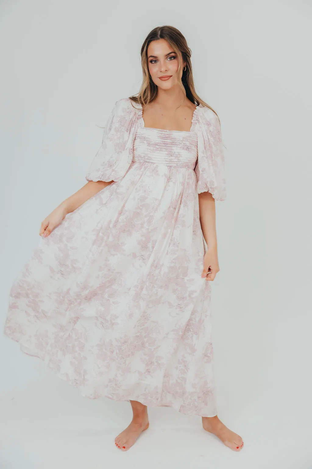 Melody Maxi Dress with Pleats and Bow Detail in Pink Toile - Bump Friendly & Inclusive Sizing (XL-3XL) - PRE-ORDER sold by Worth Collective product image thumbnail 3