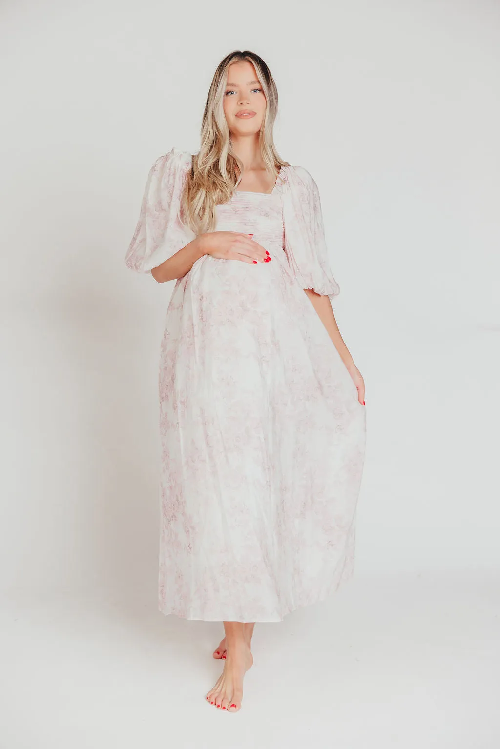 Melody Maxi Dress with Pleats and Bow Detail in Pink Toile - Bump Friendly & Inclusive Sizing (XL-3XL) - PRE-ORDER sold by Worth Collective product image thumbnail 4