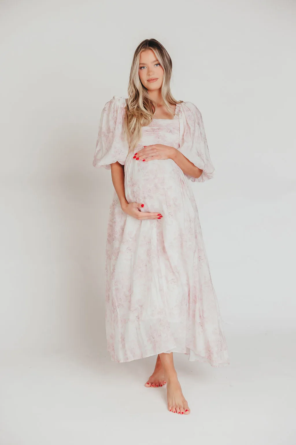 Melody Maxi Dress with Pleats and Bow Detail in Pink Toile - Bump Friendly & Inclusive Sizing (XL-3XL) - PRE-ORDER sold by Worth Collective product image thumbnail 2