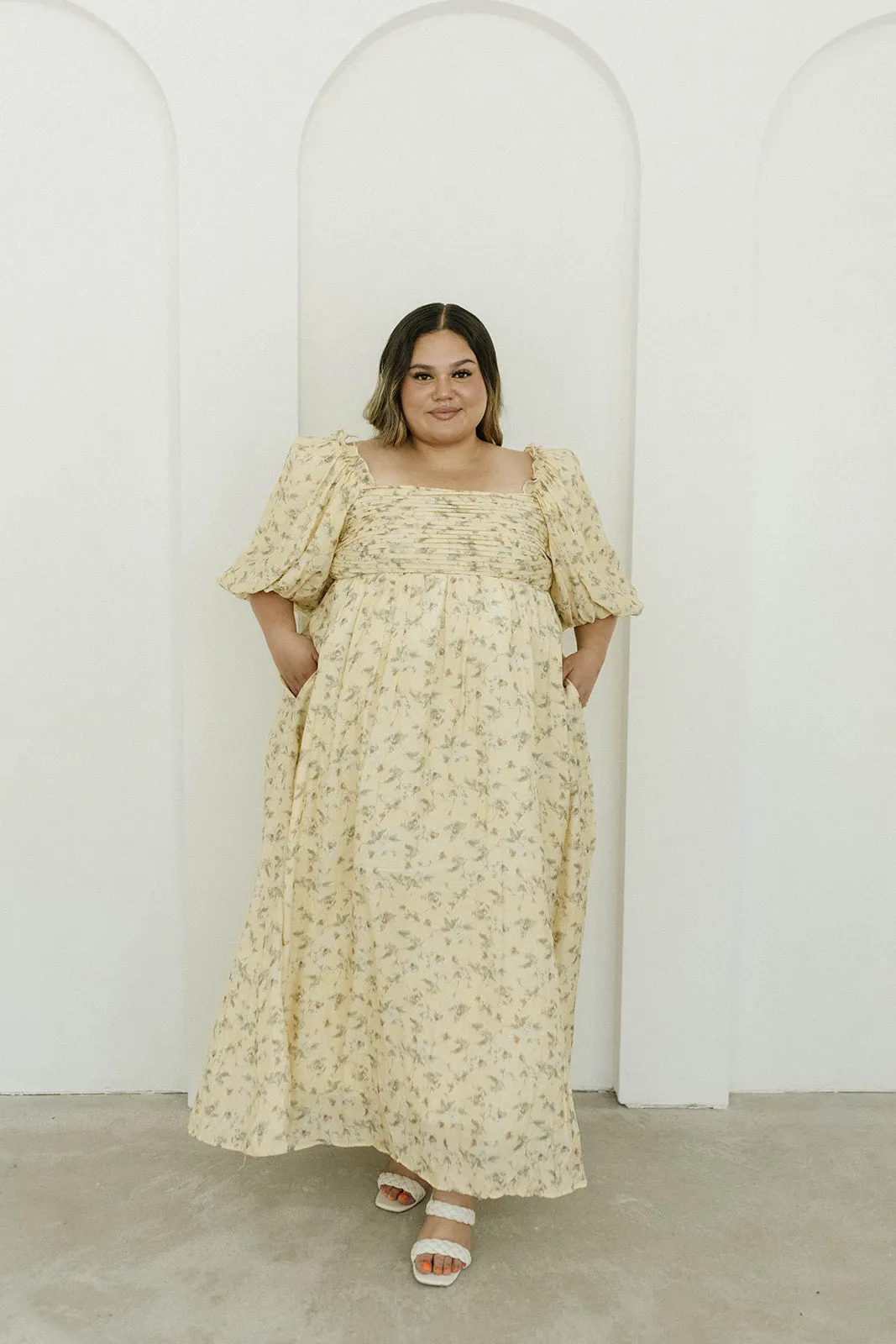 Melody Maxi Dress with Pleats and Bow Detail in Yellow Floral - Bump Friendly & Inclusive Sizing (S-3XL) sold by Worth Collective product image thumbnail 2