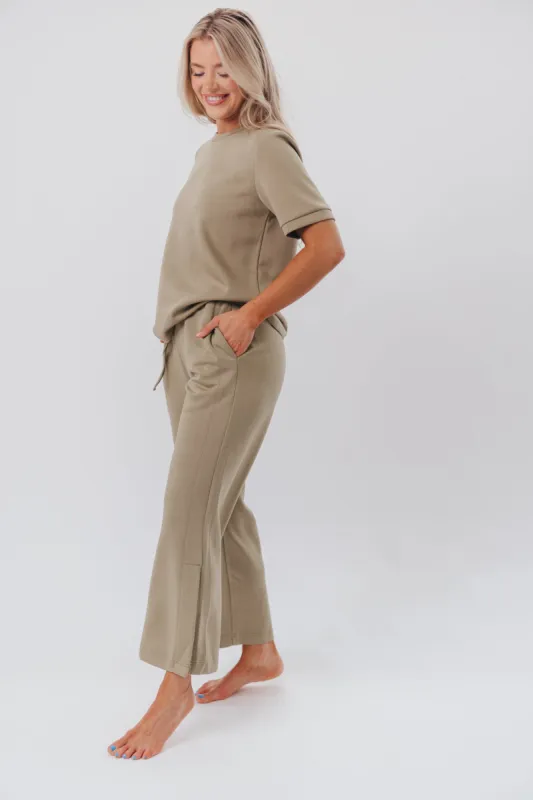Pam Butter Modal Wide Leg Pants with Side Binding from P. CILL in Light Olive sold by Worth Collective