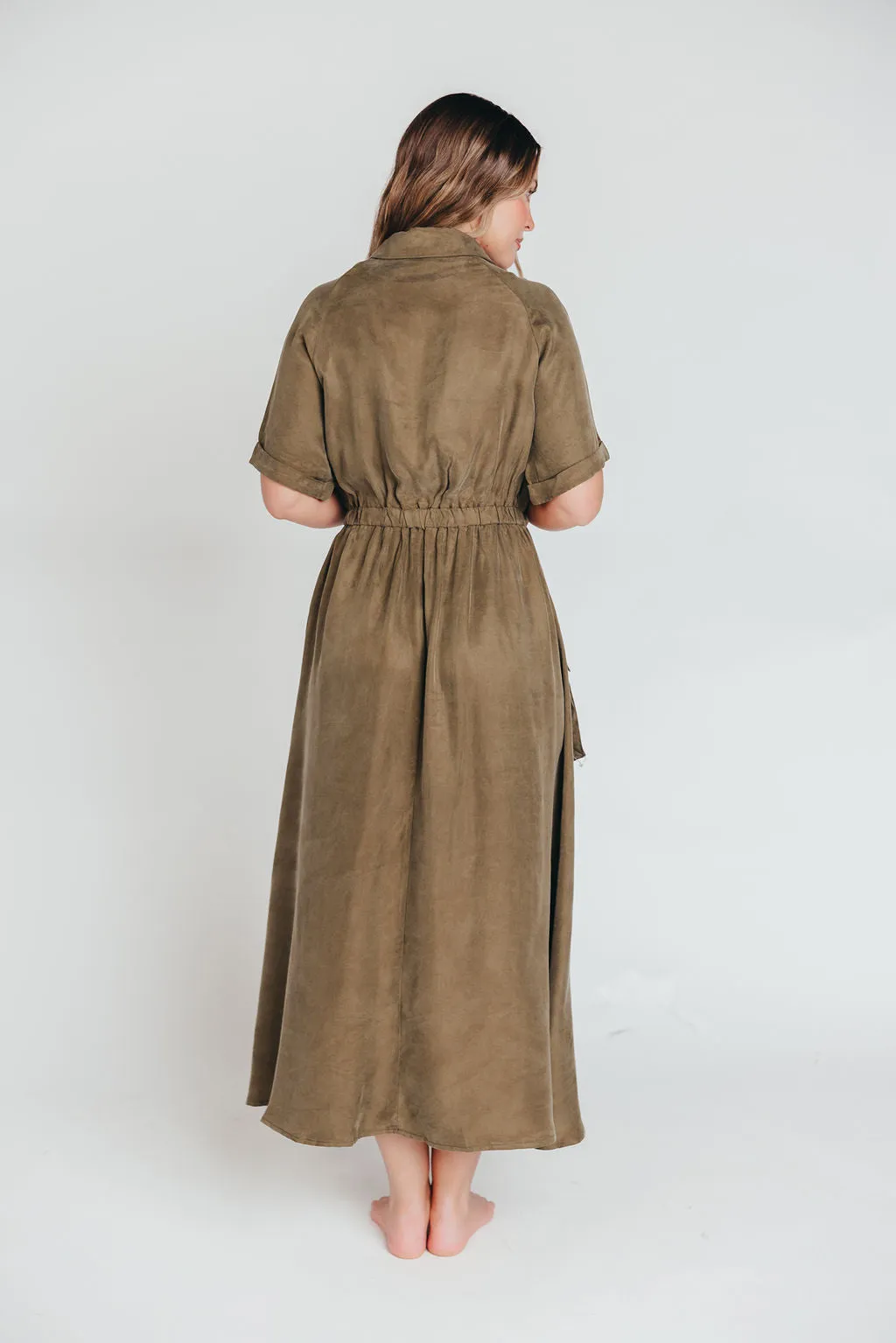 Alexis Viscose Maxi Shirt Dress in Olive - Nursing Friendly sold by Worth Collective product image thumbnail 5