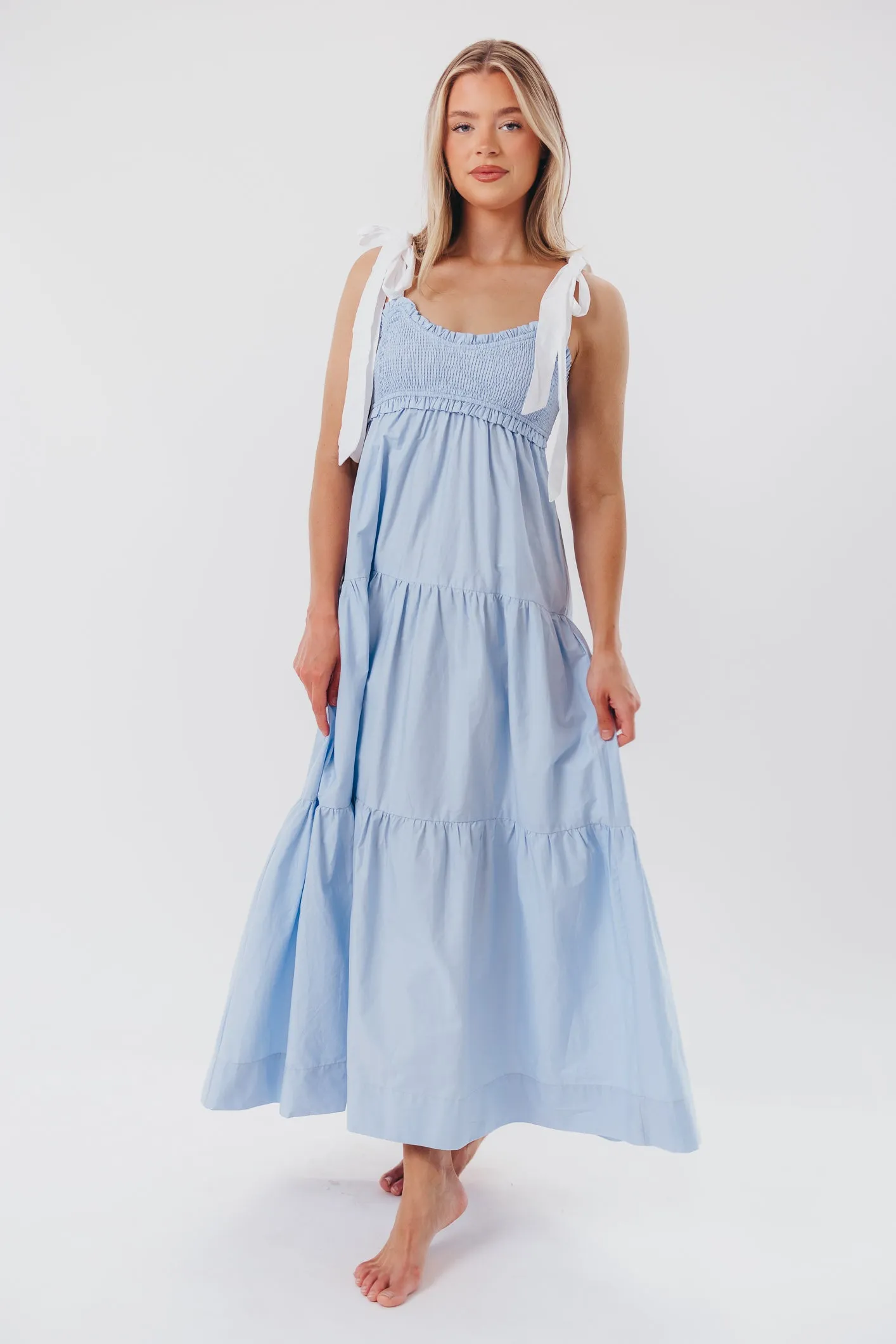Amber Maxi Dress in Chambray/Ivory sold by Worth Collective