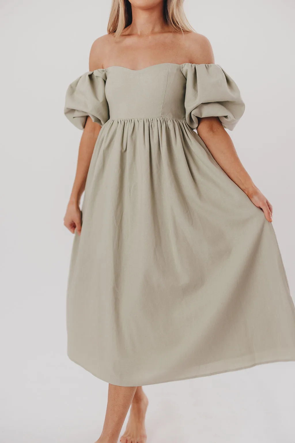 Hamilton Midi Dress in Olive - Bump Friendly & Inclusive Sizing (S-2XL) sold by Worth Collective