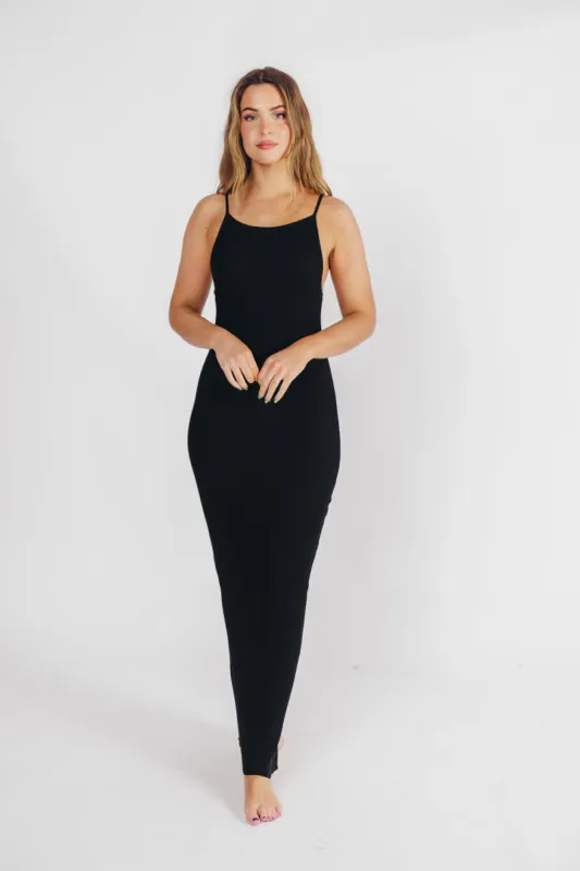 Mia Knit Maxi Dress with Boatneck Neckline in Black sold by Worth Collective