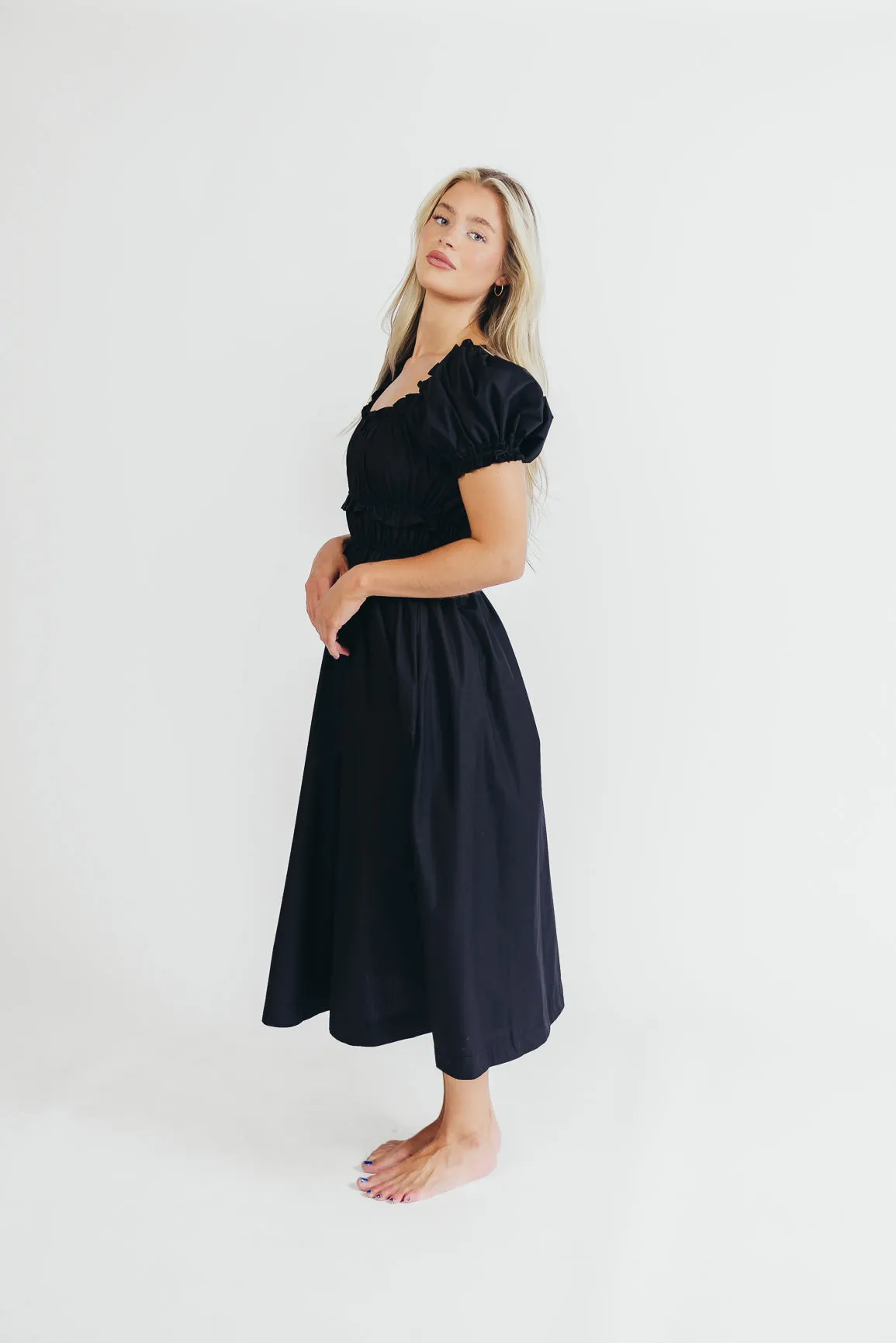 Raquel Cotton-Poplin Midi Dress in Black - Bump Friendly sold by Worth Collective product image thumbnail 3