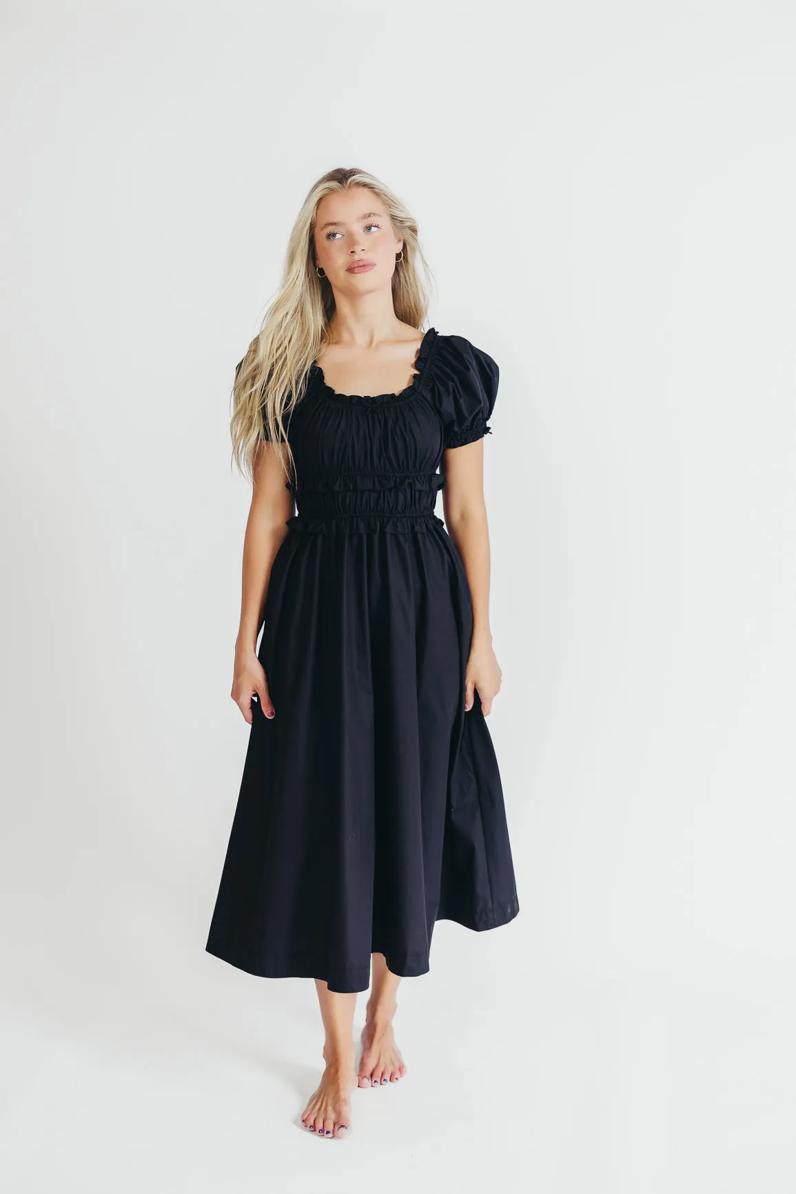Raquel Cotton-Poplin Midi Dress in Black - Bump Friendly sold by Worth Collective product image thumbnail 4
