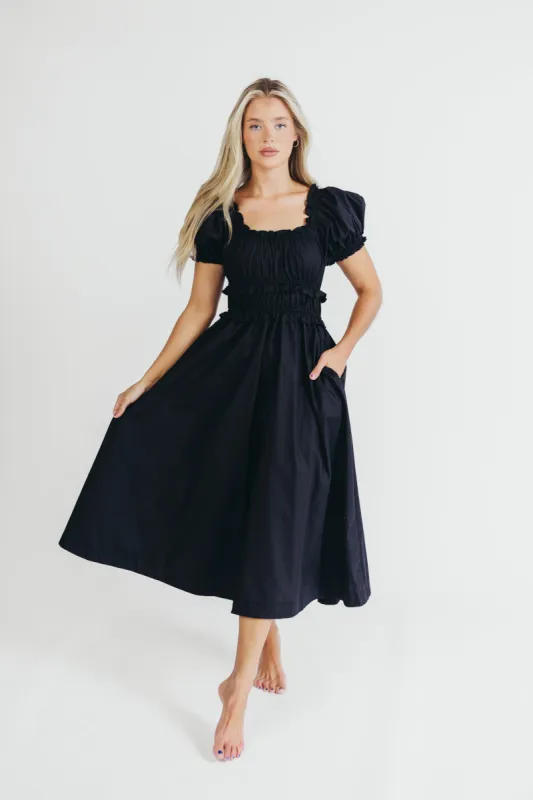 Raquel Cotton-Poplin Midi Dress in Black - Bump Friendly sold by Worth Collective