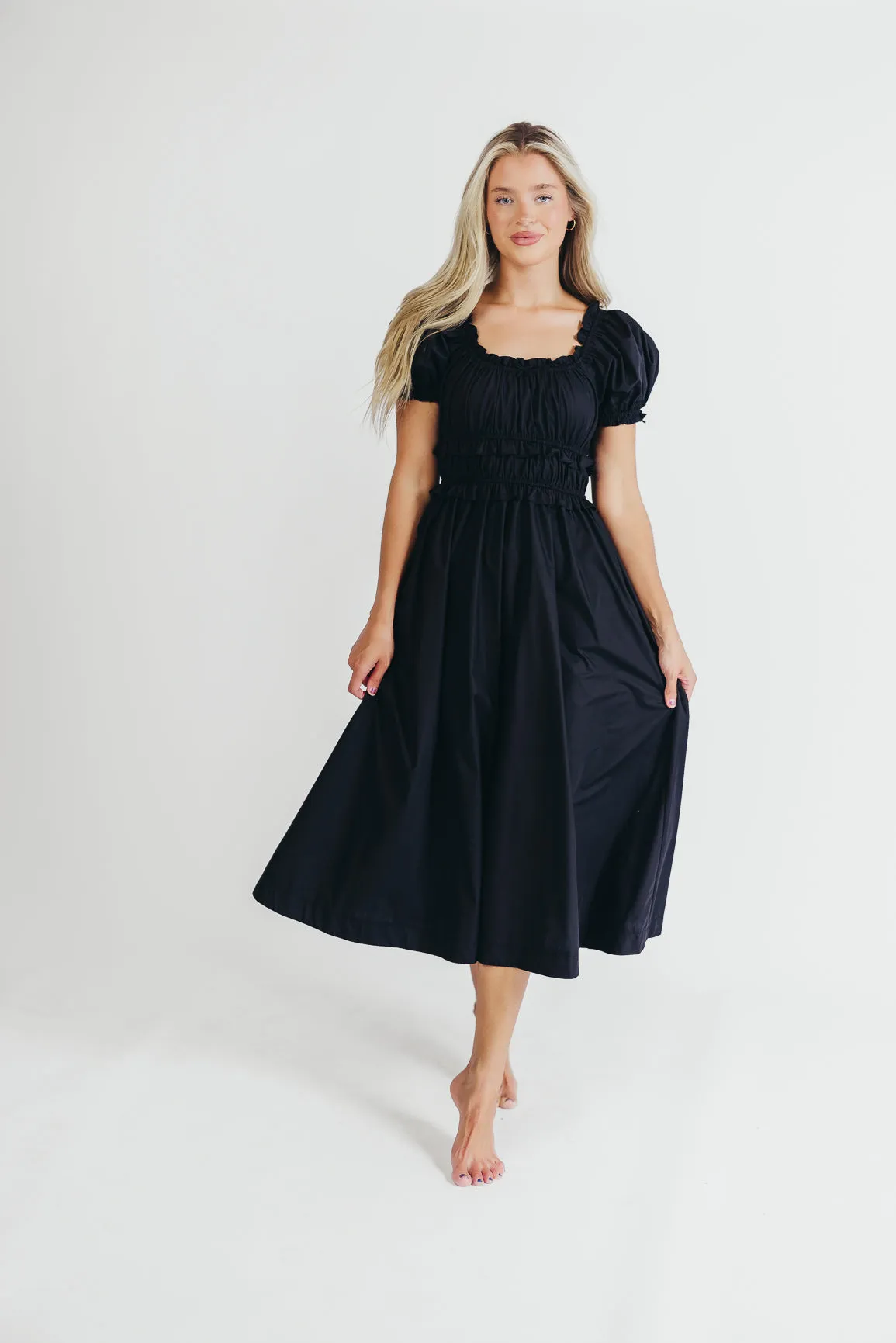 Raquel Cotton-Poplin Midi Dress in Black - Bump Friendly sold by Worth Collective product image thumbnail 2
