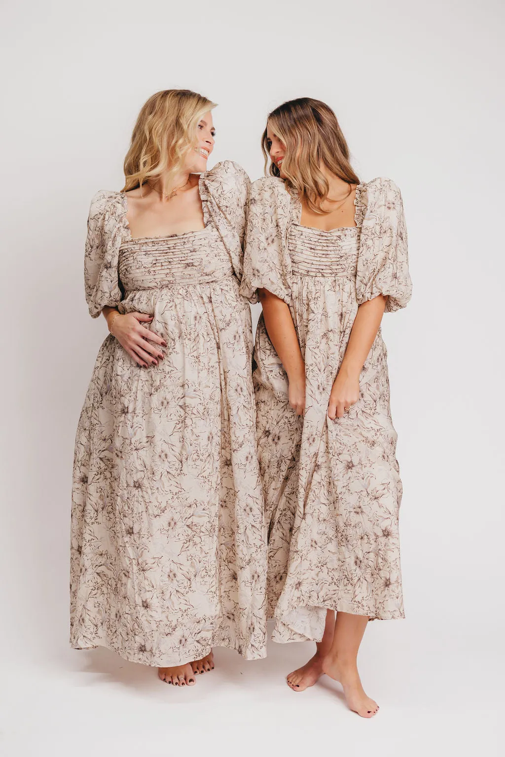 Melody Maxi Dress with Pleats and Bow Detail in Brown and Blue Floral - Bump Friendly & Inclusive Sizing (S-3XL) sold by Worth Collective product image thumbnail 2