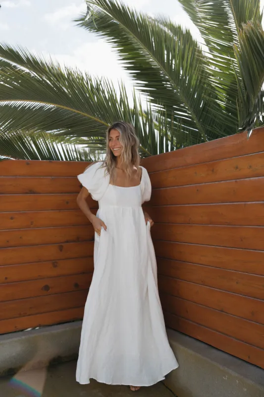 Candace Maxi Dress in Off-White - 100% Linen - Bump Friendly sold by Worth Collective