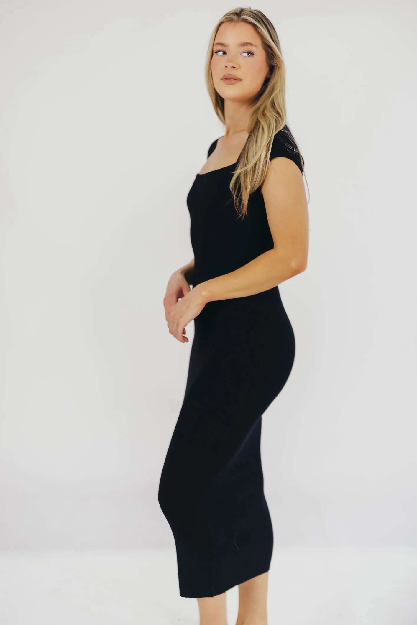 Wren Ribbed Knit Maxi Dress with Square Neckline in Black (XS-XL) - Worth Collective Exclusive sold by Worth Collective product image thumbnail 3