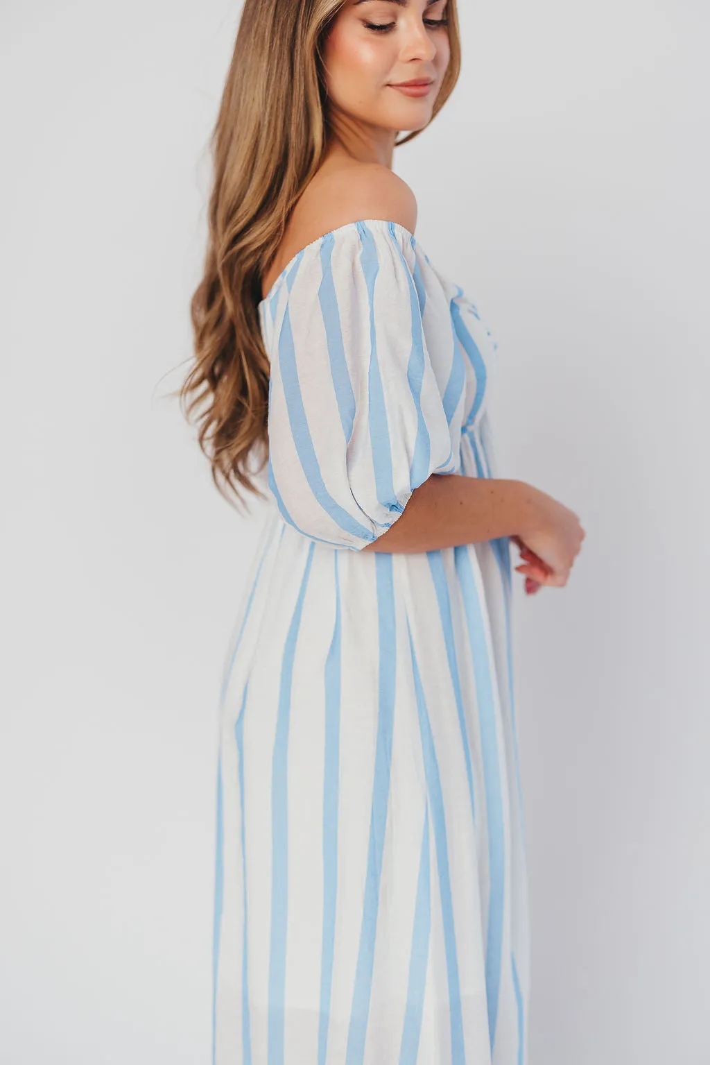 Clara Puffed Sleeve Midi Dress with Twisted Bodice in Cloud sold by Worth Collective product image thumbnail 4