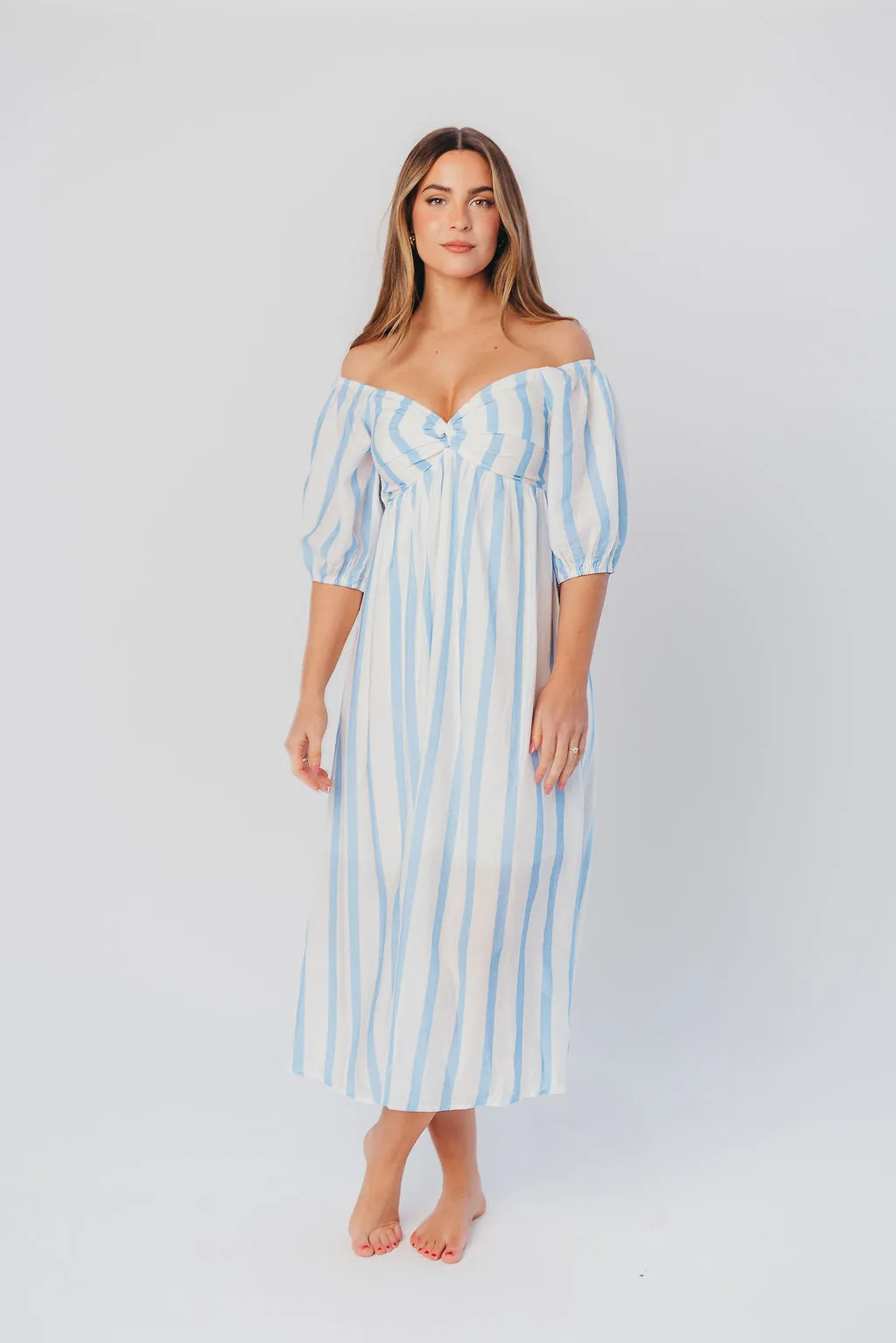 Clara Puffed Sleeve Midi Dress with Twisted Bodice in Cloud sold by Worth Collective product image thumbnail 3
